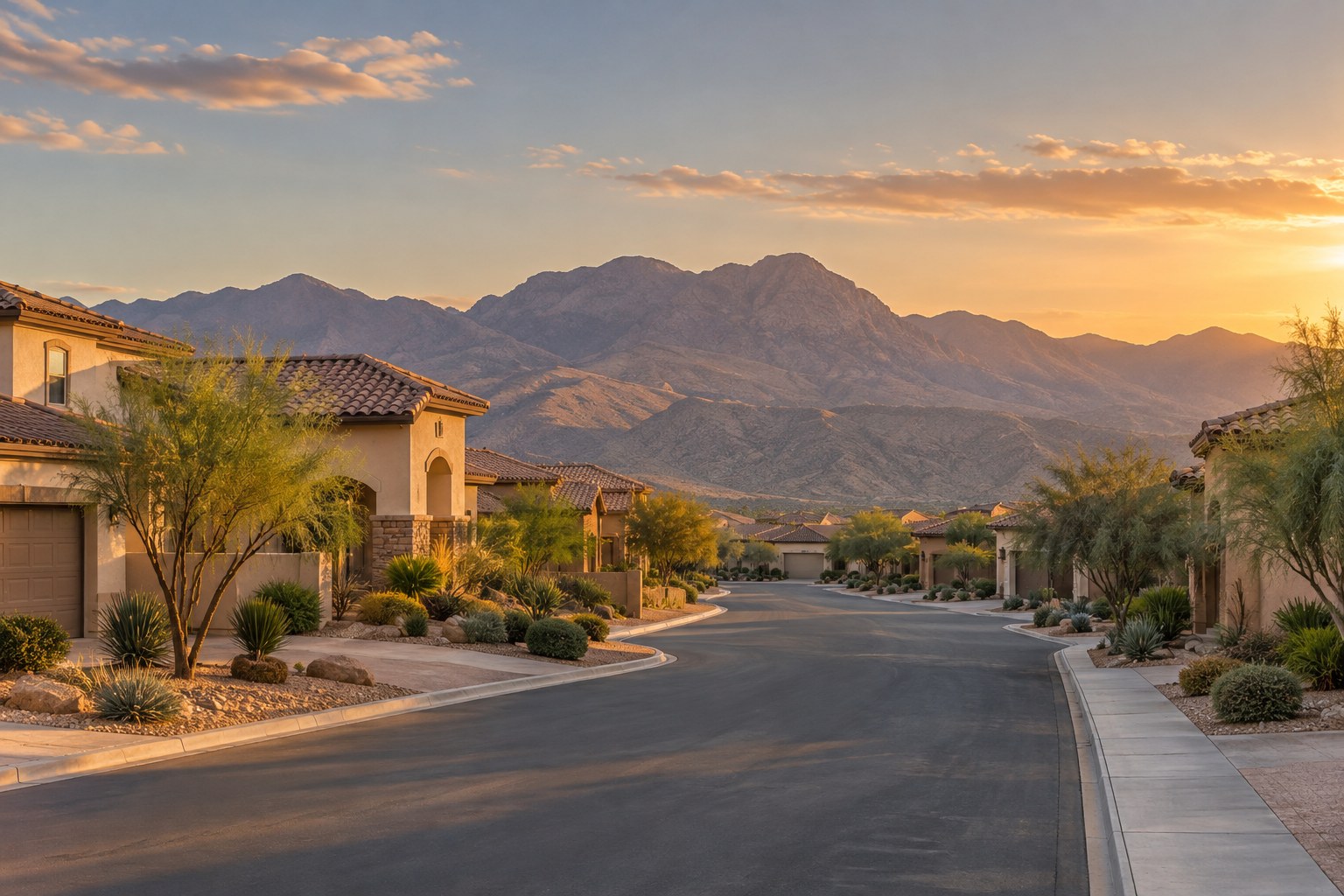 A Nevada street with mature trees, illustrative